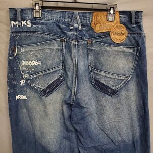 Akademiks Jeanius Jeans Y2K Skater Hip Hop Grunge Loose Fit Blue Men’s 38x34